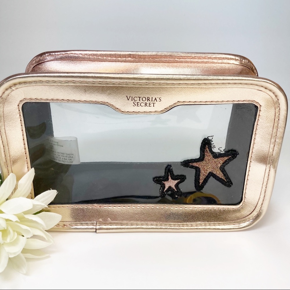 Victoria’s Secret Love Star Gold Rose Gold Metallic Square Frame Make Up Bag